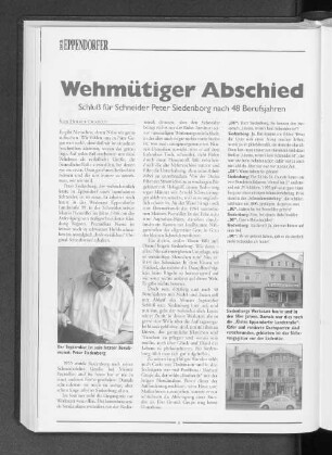 Wehmütiger Abschied - Schluß für Schneider Peter Siedenborg nach 48 Berufsjahren