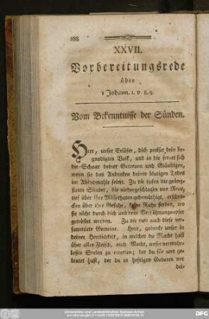 XXVII. Vorbereitungsrede über 1 Johann. 1. v. 8. 9. Vom Bekenntnisse der Sünden.