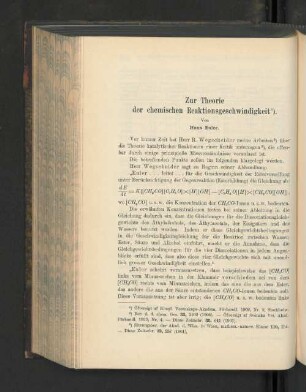 Zur Theorie der chemischen Reaktionsgeschwindigkeit.