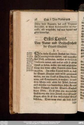 Erstes Capitel. Von Natur und Beschaffenheit der Staats-Klugheit.