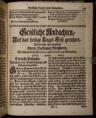 Geistliche Andachten, Auf das heilige Engel-Fest gerichtet [...]