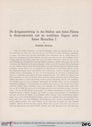 28: Die Kriegsausrüstung in den Städten und festen Plätzen in Niederösterreich und im westlichen Ungarn unter Kaiser Maximilian I.