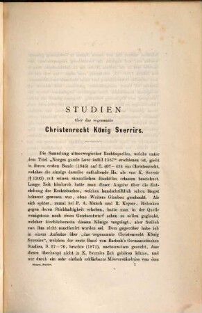 Studien über das sogenannte Christenrecht König Sverrirs : Festgabe zum Doctor-Jubiläum des Herrn Dr. Leonhard von Spengel im Auftrage der Juristenfacultaet zu München