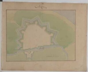 Plan der Festung Anklam, Handzeichnung, vor 1695 : Anklam / [Johann George Starck]. - [S.l., S.a.]. - 1 Plan : Handzeichng. vor 1695 ; 42,0 x 31,4 cm.