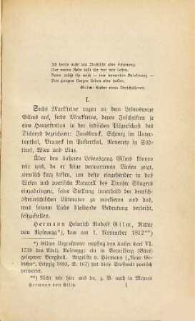 Hermann von Gilm : Beiträge zu seinem Werden und Wirken ; mit e. Anh. enthaltend Gilms Novelle "Die Bierkneipe"