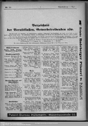 Verzeichnis der Berufsklassen, Gewerbetreibenden usw.