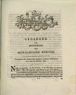 Gedanken Von Bestimmung Des Moralischen Werths