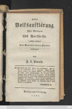 Ueber Volksaufklärung : Jhre Gränzen Und Vortheile