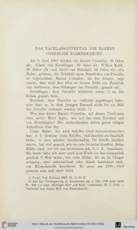 Das Nachlass-Inventar von Barent Cornelisz Kleeneknecht