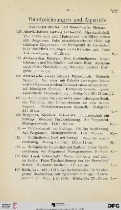 Handzeichnungen und Aquarelle (Nr. 128-203)