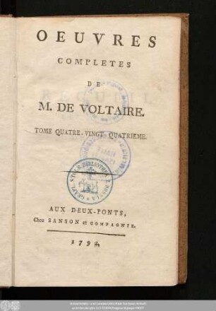Tome Quatre-Vingt-Quatrieme = Recueil Des Lettres De M. De Voltaire, Tome VI.: Août 1752-1755 juin