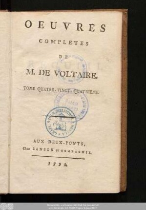 Tome Quatre-Vingt-Quatrieme = Recueil Des Lettres De M. De Voltaire, Tome VI.: Août 1752-1755 juin