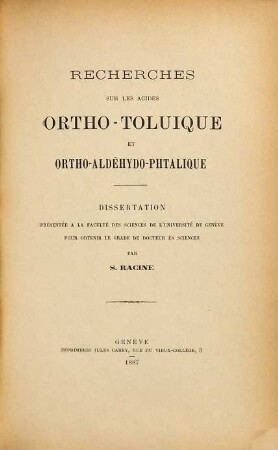 Recherches sur les acides ortho-toluique et ortho-aldéhydo-phtalique