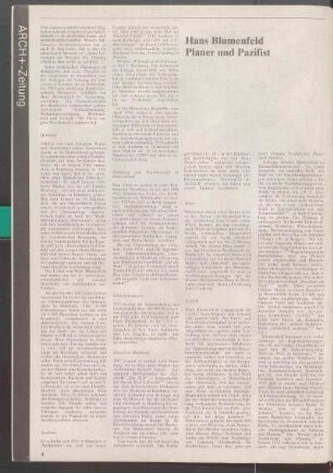 Hans Blumenfeld - Planer und Pazifist