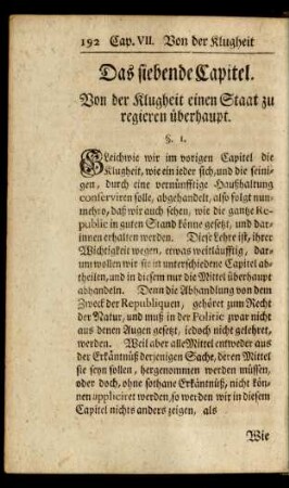 Das siebende Capitel. Von der Klugheit einen Staat zu regieren überhaupt.