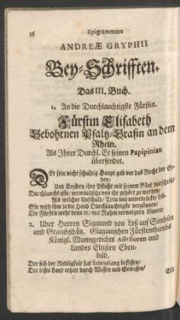 Andreae Gryphii Bey-Schrifften. Das III. Buch.