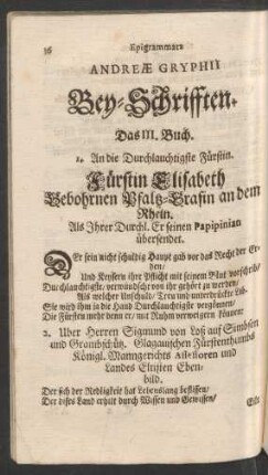 Andreae Gryphii Bey-Schrifften. Das III. Buch.