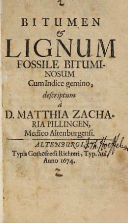 Bitumen & Lignum Fossile Bituminosum : Cum Indice gemino