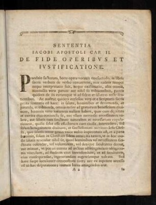 III-XVI, Sententia Iacobi Apostoli Cap. II. De fide operibus et iustificatione
