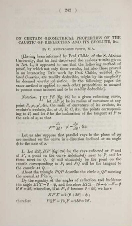 On certain geometrical properties of the caustic of reflection and its evolute, &c.
