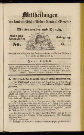 Acht und Zwanzigster Jahrgang. No. 6. Juni 1860.