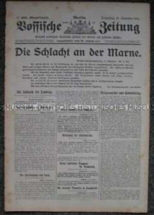 Abend-Ausgabe der "Vossischen Zeitung" über die Schlacht an der Marne
