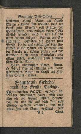 Sonntags - Gebeht / nach der Früh - Predigt.