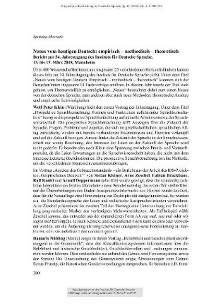 Neues vom heutigen Deutsch: empirisch – methodisch – theoretisch. Bericht zur 54. Jahrestagung des Instituts für Deutsche Sprache, 13. bis 15. März 2018, Mannheim