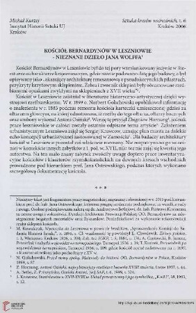 6: Kościół Bernardynów w Leszniowie : Nieznane dzieło Jana Wolffa