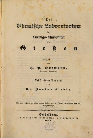 Das chemische Laboratorium der Ludwigs-Universität zu Gießen
