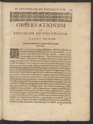 In Epistolam Ad Philemonem. Observationum In Epistolam Ad Philemonem.