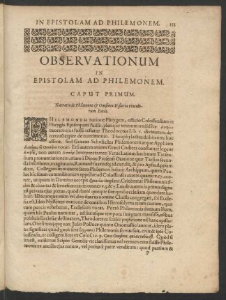 In Epistolam Ad Philemonem. Observationum In Epistolam Ad Philemonem.
