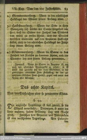 Das achte Kapitel. Von den Erdstrichen oder so genannten Klima