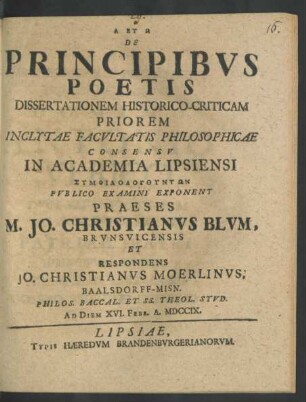 [1]: De Principibvs Poetis Dissertationem Historico-Criticam Priorem ...