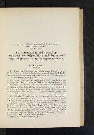 Zur konservativen und operativen Behandlung der Salpingitiden und der entzündlichen Erkrankungen des Beckenbindegewebes.