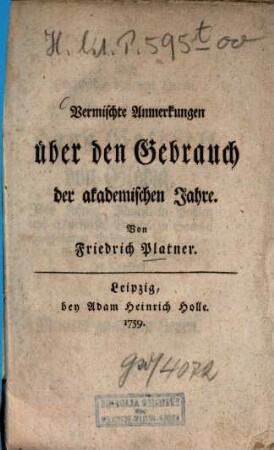 Vermischte Anmerkungen über den Gebrauch der akademischen Jahre