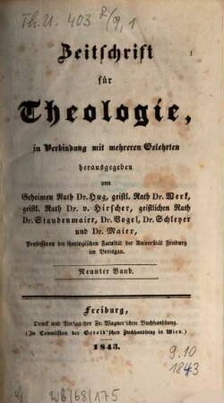Zeitschrift für Theologie. 9. 1843