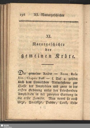 XI. Naturgeschichte der gemeinen Kröte
