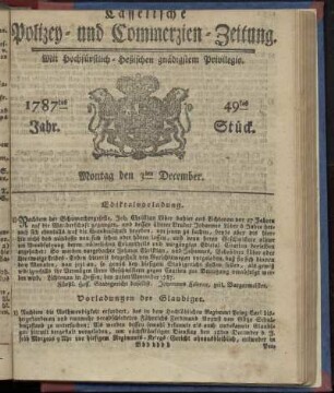 49tes Stueck, Montag den 3ten December. 1787