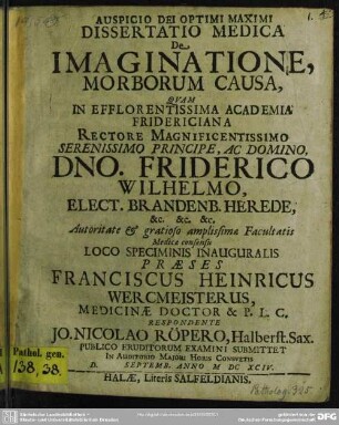 Dissertatio medica de imaginatione morborum causa