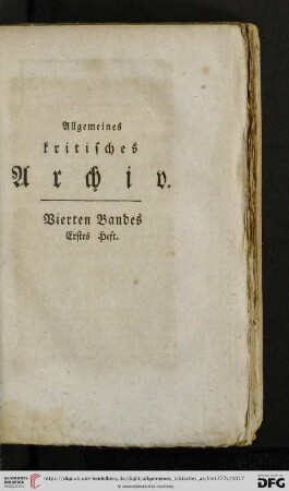 Vierten Bandes Erstes Heft