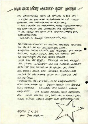 Flugschrift: Wer sich nicht wehrt - geht               unter, 1980