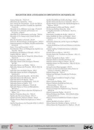 Register der literarisch erwähnten Denkmäler