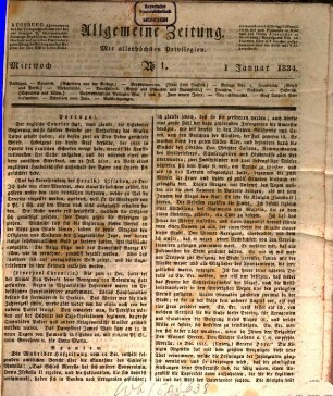 Allgemeine Zeitung. 1834, [1] = 1 - 3