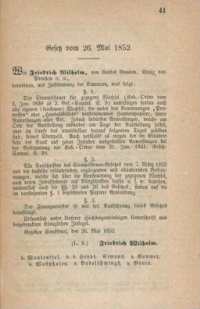 Gesetz vom 26. Mai 1852.