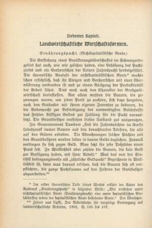 Siebentes Kapitel. Landwirtschaftliche Wirtschaftsformen. Ernährungspacht.