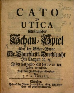 Cato in Utica : Musik. Schausp.