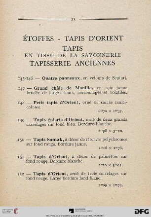 Étoffes – Tapis d’Orient – Tapis – Tapisserie Anciennes (Nr. 145-159)