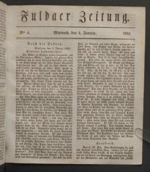 Mittwoch, den 4. Januar 1832