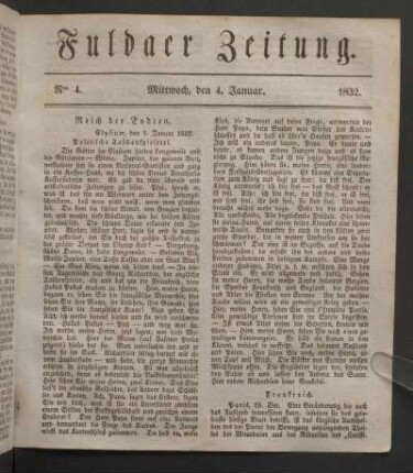 Mittwoch, den 4. Januar 1832
